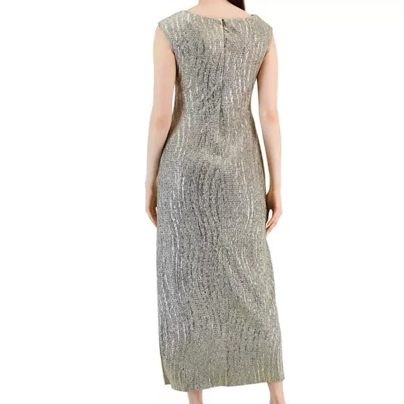 NWT Connected Apparel Womens Mushroom Gold Cowlneck Metallic Dress SIZE 12 - Picture 2 of 8